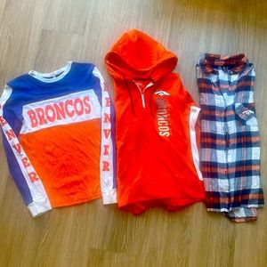 Set of 3 Denver Broncos Tops - Hoodie, Flannel & Long Sleeve Tee